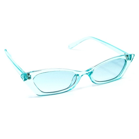 Eclectic Betty Accessories - Slim Cat Eye Blue Translucent Sunglasses W/Case